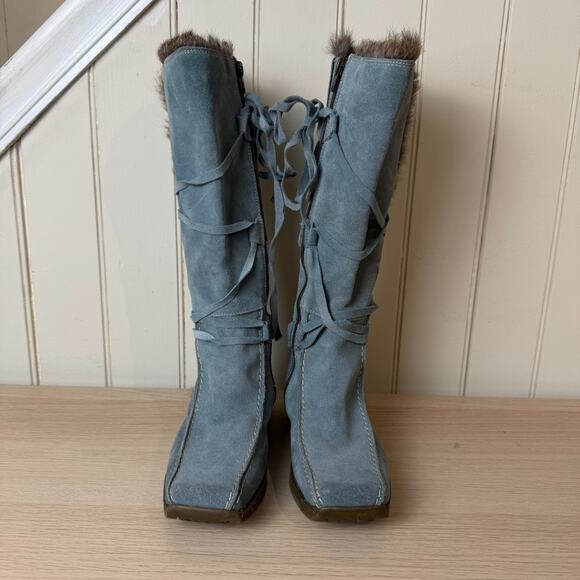 KATE KUBA Womens Festival Suede Lace Up Boots Rabbit Fur Trim Size 36 EU/5.5 US - Picture 2 of 12